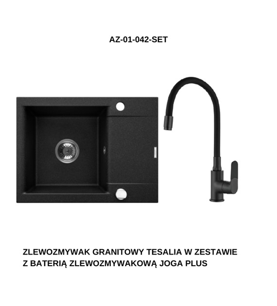 ZLEW GRANIT 1K TESALIA SYFONFEM AUTOMAT CZARNY