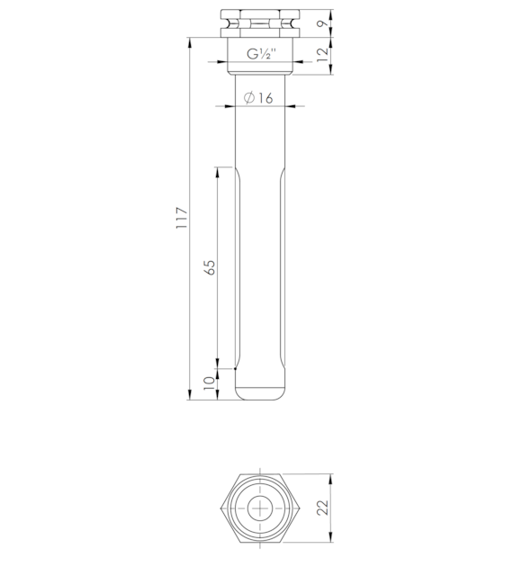 KONC. TERMOMETRA TARCZ ( TULEJA ) 1/2' L-120 15x16