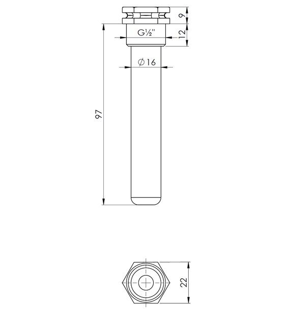 KONC. TERMOMETRA TARCZ ( TULEJA ) 1/2' L-100 15X16