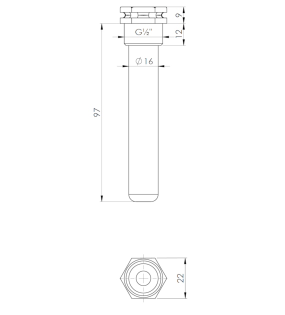 KONC. TERMOMETRA TARCZ ( TULEJA ) 1/2' L-100 15X16