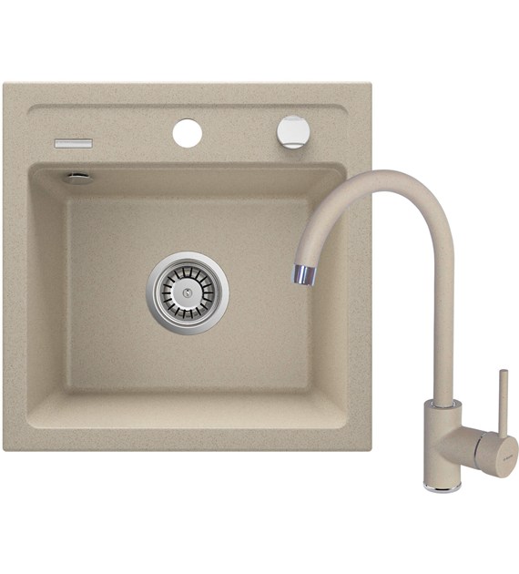 ZLEWOZMYWAK GRANITOWY Z BATERIĄ 1-KOMOROWY PIASEK